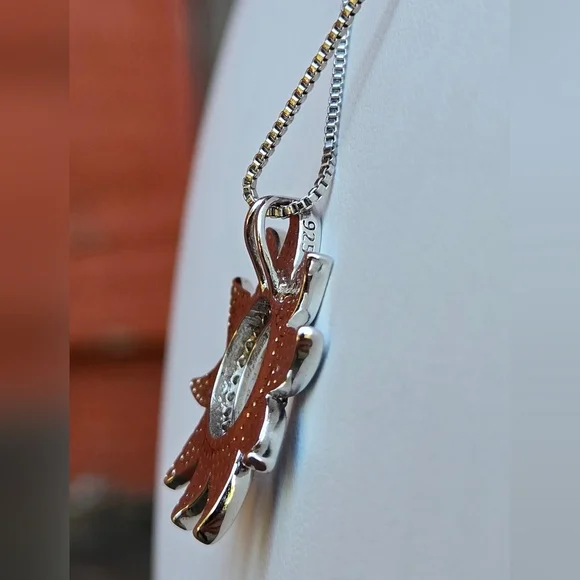 Sterling Silver 925 Necklace Silver 925 Blue Sunflower Opal  Pendant Necklace - Picture 15 of 17